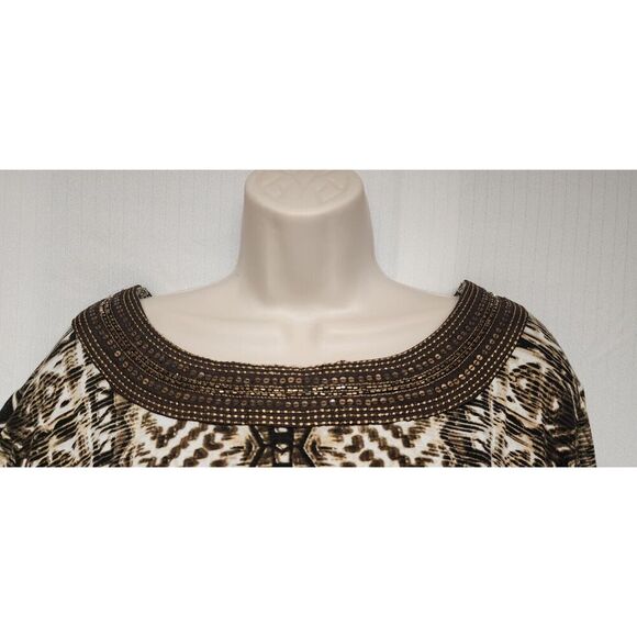 Roaman's Womens Multi-Brown Plus Size L 18/20 Flowy Swing 3/4 Blouse - Picture 6 of 8